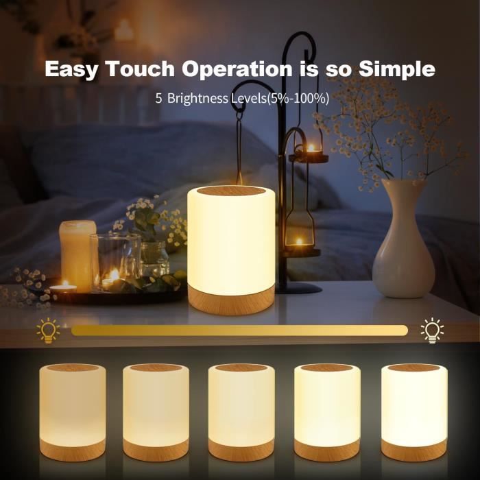 Veilleuse LED Amouhom - Lampe De Chevet Tactile RGB Rechargeable USB - 16 Couleurs Et 3 Modes - Pour Chambre Et Salon