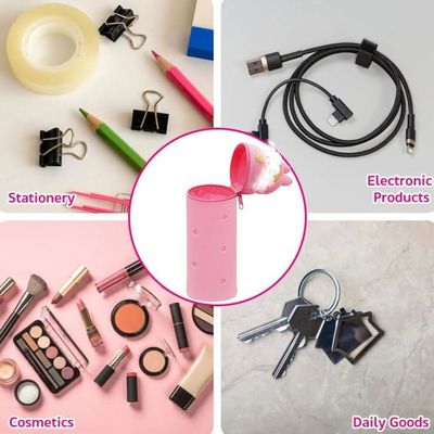 Trousse à Crayons Silicone 2 En 1 Kawaii - Avec 4 Stylos Effaçables, Transformable En Porte-stylo - Gris Chat, Pour école Et Bureau