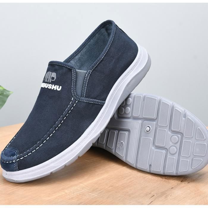 Chaussures décontractées homme en toile,slip-on confortables avec semelle  en caoutchouc–Idéales pour le printemps et l’été Bleu