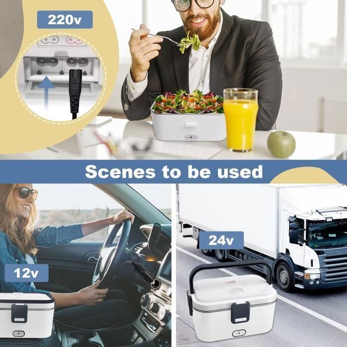 Gamelle Chauffante de 200W avec Couverts et Sac Chauffant, Lunch Box Chauffante en Acier Inoxydable 220V, Boite Isotherme Repas Chaud pour le Bureau, le Pique-nique, la Caravane