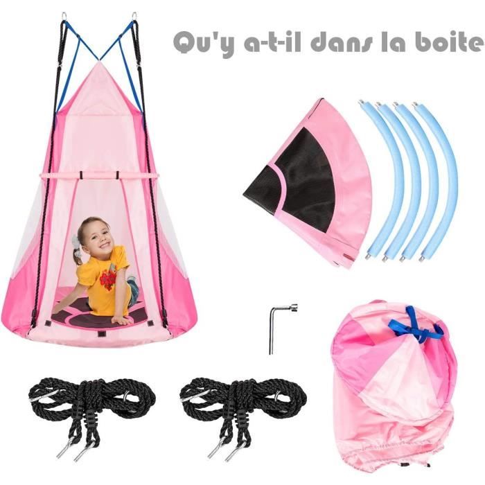 Balançoire Nid D'oiseau Avec Tente Amovible 100 Cm Charge Max. 150 Kg Corde Reglable En Hauteur 120 A 180 Cm Bleu 208997285