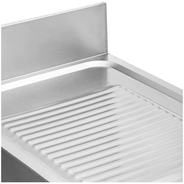 Évier Professionnel Royal Catering Inox 1 Bac - 140x70 Cm - Surface Égouttage Et Pieds Réglables