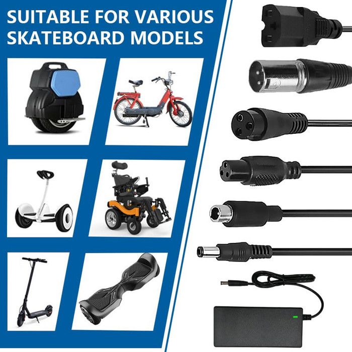 XPJBKC Chargeur Pour Trottinette électrique 42V 2A – 6 Connecteurs (Xiaomi, Segway, XLR, Aviation) Pour Batteries 36V Li-ion