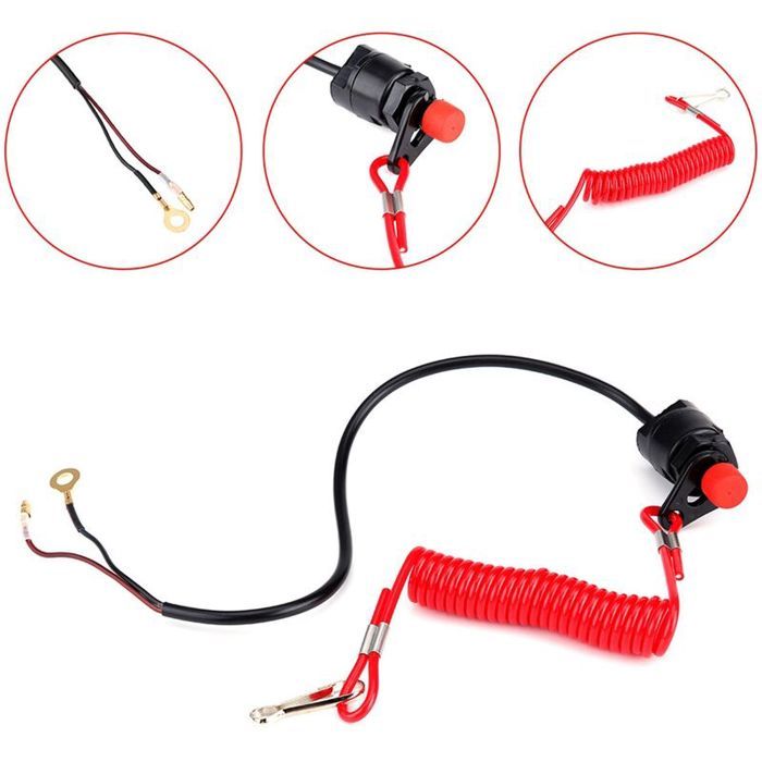Interrupteur D’arrêt D’urgence Kill Switch – Moto Hors-bord, Tondeuse – 2 Fils, Normalement Ouvert – Avec Lanière – Étanche – Sécurité Moteur
