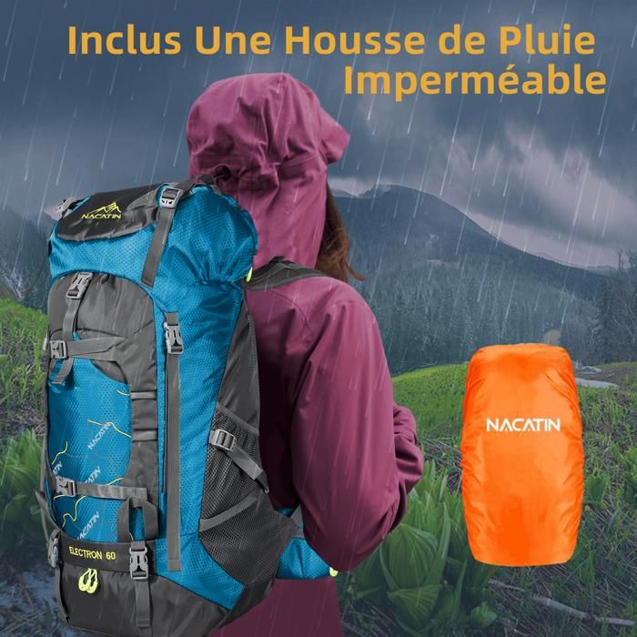 Sac à Dos Trekking Journext NOVA 60+10 L - Randonnée & Voyage - Noir - Accès Frontal Et Dessus