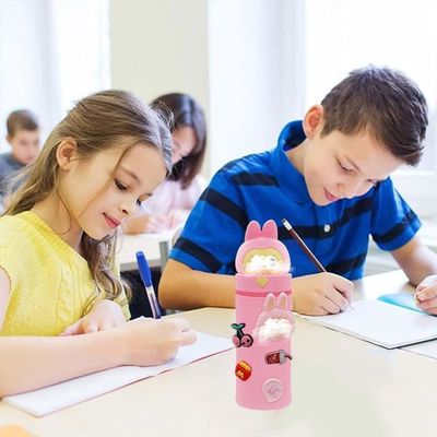 Trousse Silicone 2 En 1 Kawaii - Se Transforme En Pot à Crayons, Motif Chat Rose