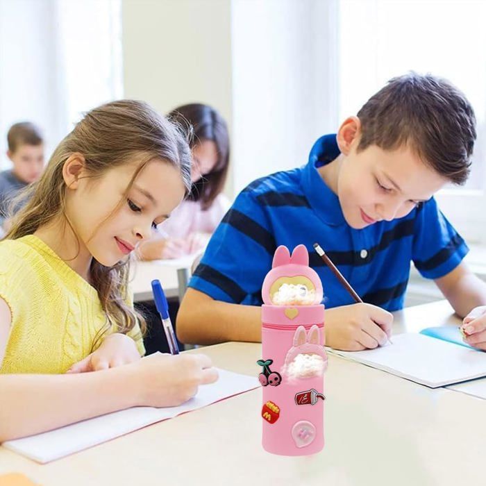 QRKPVHD Trousse Ecole 2 En 1 En Silicone Souple Kawaii, Lapin Blanc Porte- Plume, Fermeture Eclair En Silicone Pochette De Stylo, Crayons, Marqueurs, Étui Pour Fournitures Scolaires De Grande Capacité