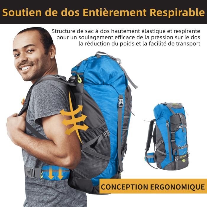 NACATIN Sac à dos de randonnée 60L, idéal pour le camping, le
