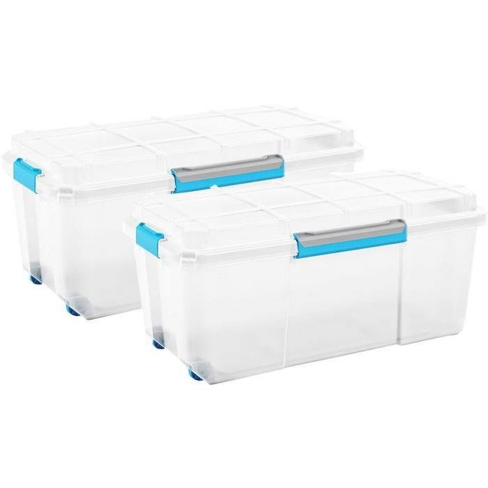 ABM Pack de 2 boîtes de rangement - 80 L - Transparent - Poignées ergonomiques - Joint étanche - Plateau en option - IP44