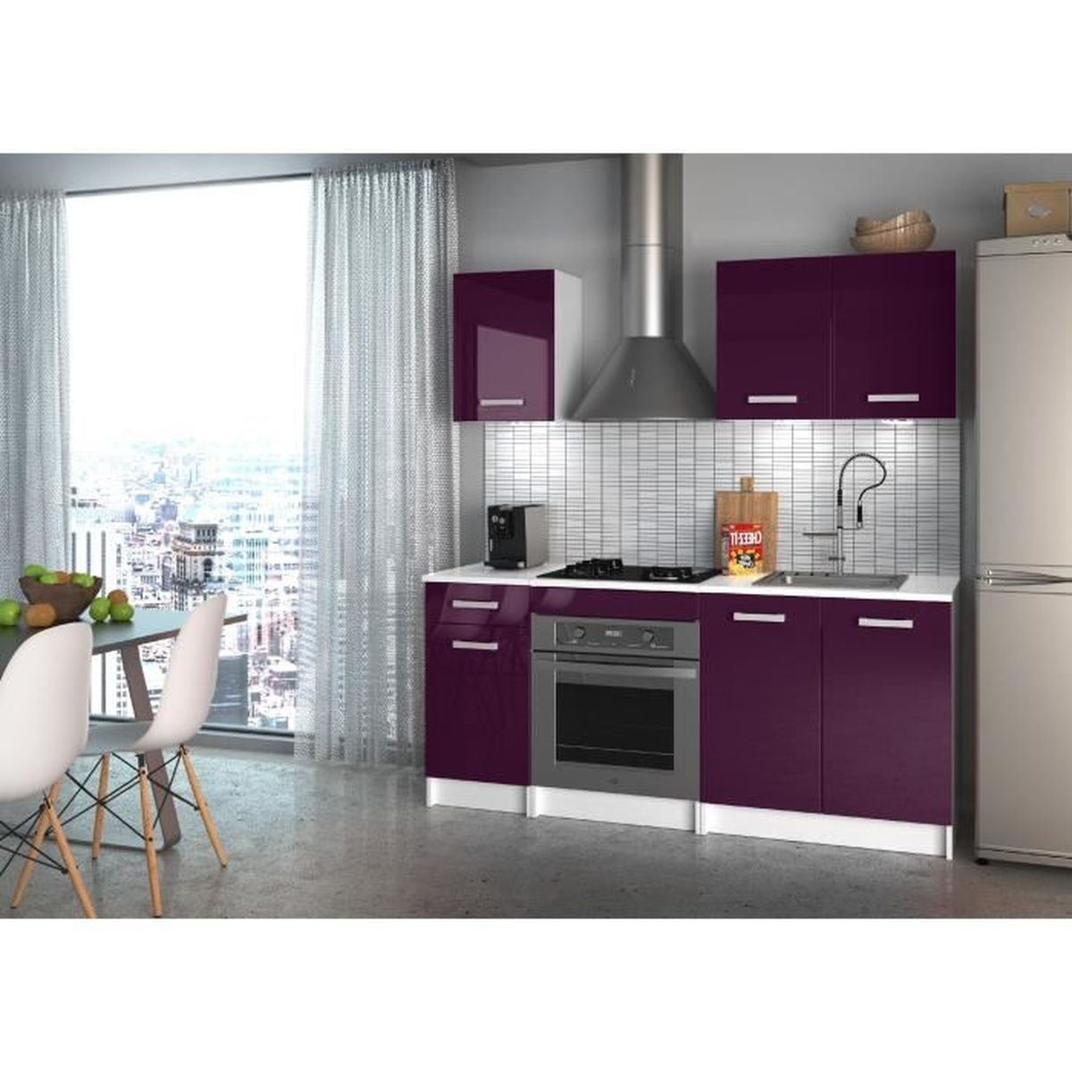 START Cuisine complète 1m80 - Aubergine haute brillance - Achat / Vente