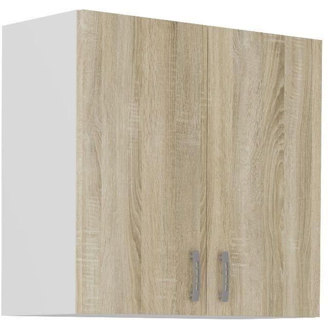 Meuble haut SARA - 2 portes - Décor chêne sonoma - L80xP31xH71,5 cm - Fabriqué en Pologne