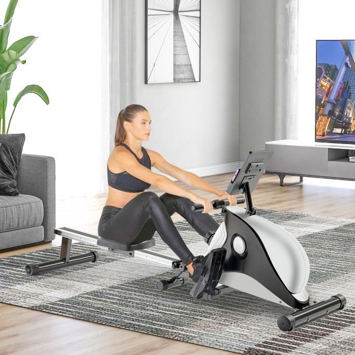 Rameur magnétique d'intérieur avec écran LCD, pédales antidérapantes