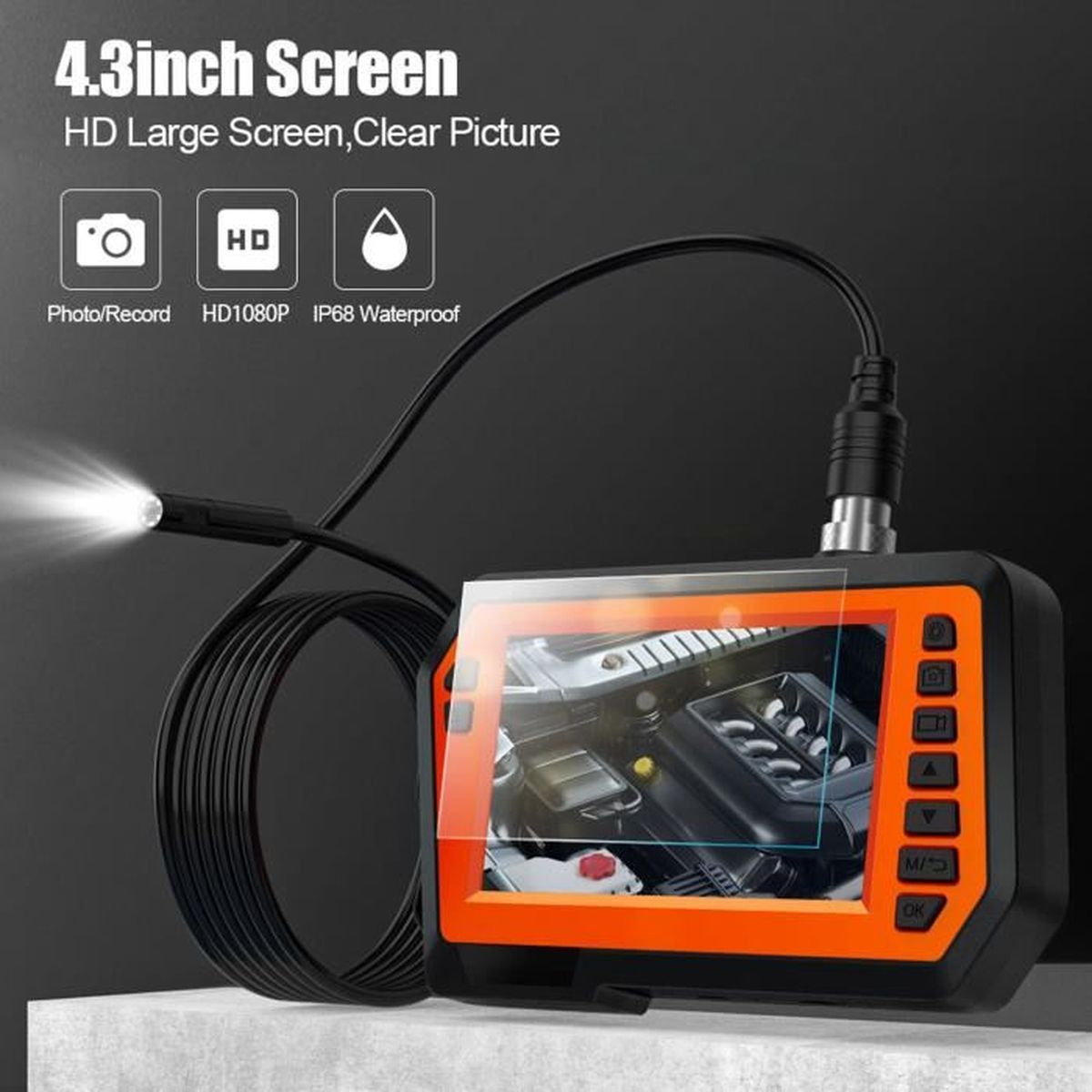 Caméra Endoscopique Industrielle HD 1080P étanche IP67 Avec 8 LEDs - Câble 1 à 30m