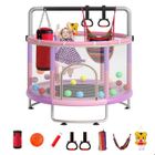 MAGICFOX Trampoline pour enfants Ø150cm Multi-fonctions avec Panier de basket-ball, Main courante en anneau, Anneaux suspendus, Hamac -Rose