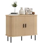 Buffet HOMCOM meuble de rangement avec portes coulissantes à lattes, armoire de cuisine avec pieds en acier, ton chêne