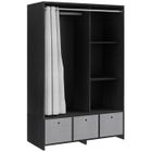Armoire penderie HOMCOM armoire de rangement avec tringle rideaux 3 niches et 3 tiroirs en tissu amovibles 105 x 48 x 160 cm noir