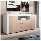 DESIGN AMEUBLEMENT Buffet Bahut 2 portes et 3 tiroirs | 169 x 72 x 35 cm | Couleur Blanc et Sonoma| Finition mate | Rangement | Yanis