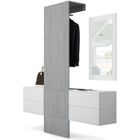 Vladon Vestiaire Garderobe Carlton Set 3, Corps en Blanc mat - Panneau portemanteau en Aspect Béton Oxyde