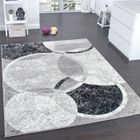 Tapis moderne design - Gris Noir Crème - 240 x 340 cm - Motif Cercles Marbré - Polypropylène - Intérieur - PACO HOME