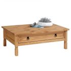 IDIMEX Table basse de salon TEQUILA plateau rectangulaire en bois style mexicain avec 1 grand tiroir, en pin massif teinté et ciré