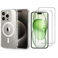 Coque Silicone Transparente Compatible Magsafe + 2 Verres Trempes Pour iPhone 15 Pro Little Boutik©