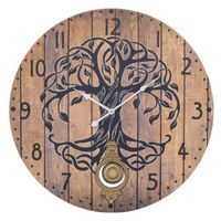 Grande horloge murale ronde avec pendule décoratif original, arbre de vie en bois Mdf brun, décoration murale élégante, 58 cm