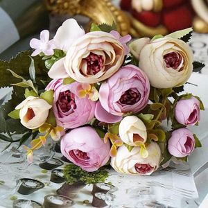 Lot de 2 bouquets de fleurs Artificielles Lumenty la D/écoration Int/érieure-Chaque Bouquet est Compos/é de 7 tiges Dot/ées de Feuilles et de 21 T/êtes de fleurs-Style R/étro-Couleur Rose
