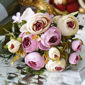 Lot de 2 bouquets de fleurs Artificielles Lumenty la D/écoration Int/érieure-Chaque Bouquet est Compos/é de 7 tiges Dot/ées de Feuilles et de 21 T/êtes de fleurs-Style R/étro-Couleur Rose