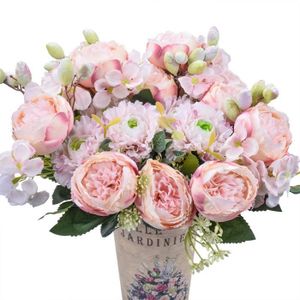 FLEUR ARTIFICIELLE JANZDIYS Artificielle Fleurs Fausses-30 CM-Rose-Bouquet Pivoine Hortensia
