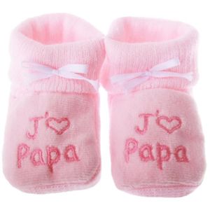 Chaussons b b roses et blancs J aime Papy chausson bebe fille