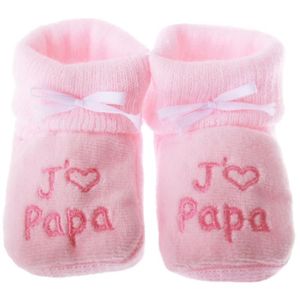 Chaussons bébé roses et blancs J'aime Papy