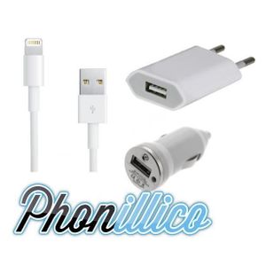 ACCESSOIRES SMARTPHONE Pack 3 en 1 Chargeur USB compatible iPhone 5C