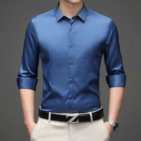 Chemise Homme élégante à Manches Longues - Tissu élastique Sans Repassage - Coupe Moderne