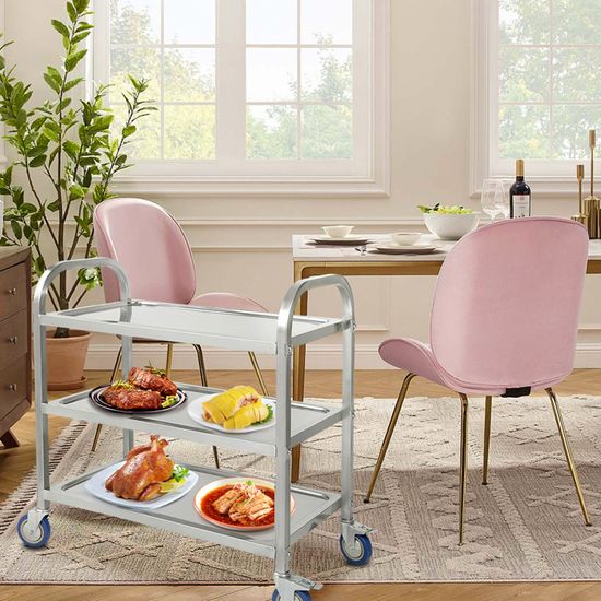 Chariot De Service 3 Étages 75x40x83.5cm - Acier Inoxydable Avec Roulettes Silencieuses