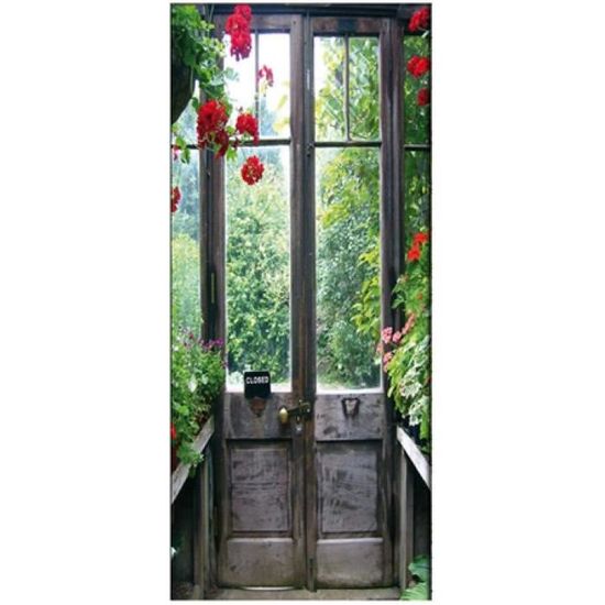 Sticker Porte Trompe L'oeil Jardin - Déco Réaliste 83x240cm | PLAGE