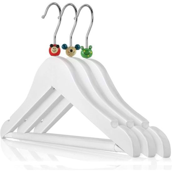 Cintres Enfant Hangerworld - Lot De 12 En Bois Blanc - 30cm Avec Barre Pantalon Antidérapante - Pour Garde-Robe