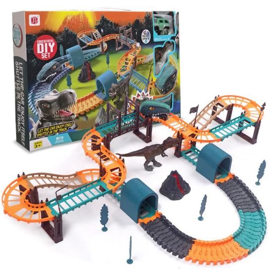 IKidiki Camion Dinosaure 150 Cm – Jouet 3-en-1 Avec 6 Mini Voitures – Circuit + Rangement – Cadeau Garçon 2-6 Ans