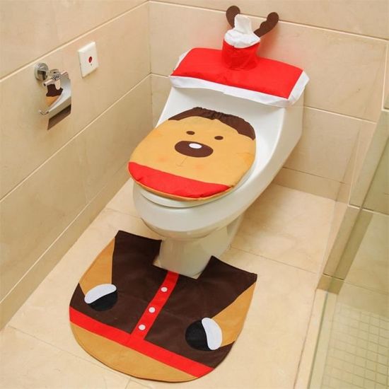 Abattant Wc,Non défini 3 pièces fantaisie Santa couverture de siège de toilette et tapis ensemble de salle de bain décor - Type D