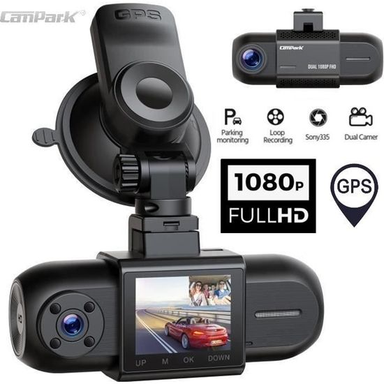 CAMPARK Caméra Voiture 1080P Avant+Intérieur 170°+150° Grand Angle 1.5″LCD DashCam avec GPS,SONY Super Vision nocturne