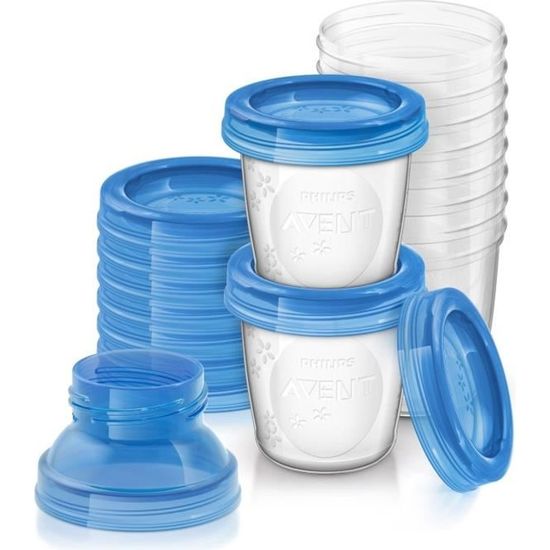 Pot de conservation pour lait maternel réutilisable PHILIPS AVENT SCF618/10 - 10x180ml - Bleu et transparent