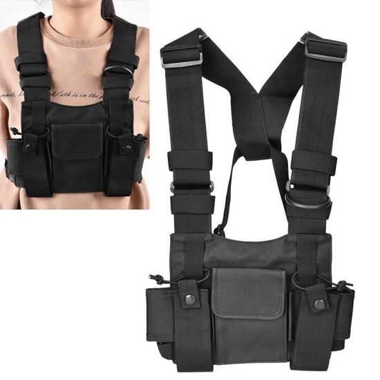 ASHATA Radio Talkie walkie Poche de Poitrine, Sacs Harnais Sacs à Dos en Nylon Pack Holster