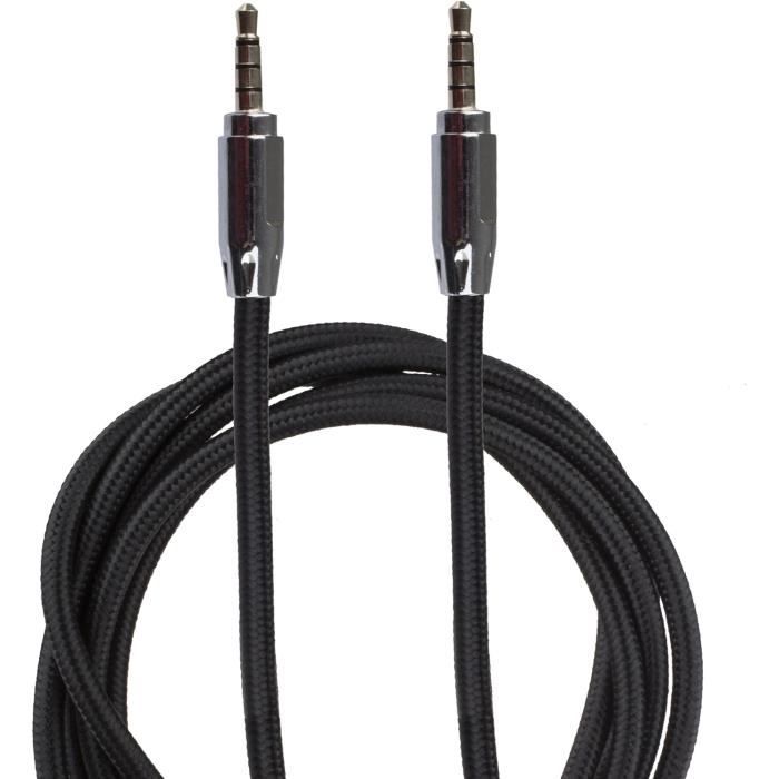 Câble Audio Jack 3.5mm Mâle-Mâle IBRA - 1m Tressé Nylon - Connecteurs Dorés - Haute Qualité Sonore - Pour Auto, Hifi, Enceintes - 4