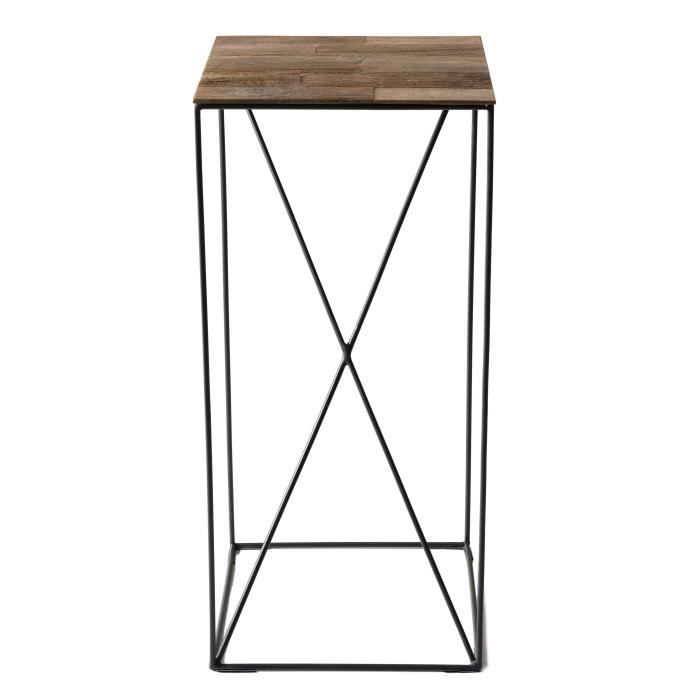 MACABANE MADISON - Table d'appoint carrée bois plateau Teck recyclé 35x35cm pied métal noir moyen mo