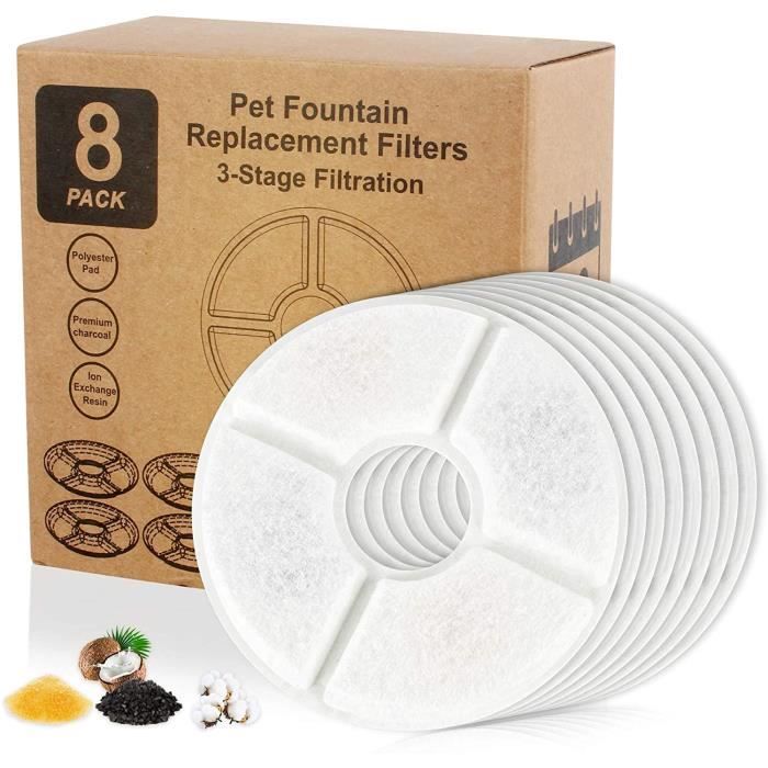 8pcs Filtre Fontaine Eau Chat - Filtres de Rechange de Fontaine Ronde (12.8*3.8cm) avec Résine Echangeuse d'ions, Charbon Actif
