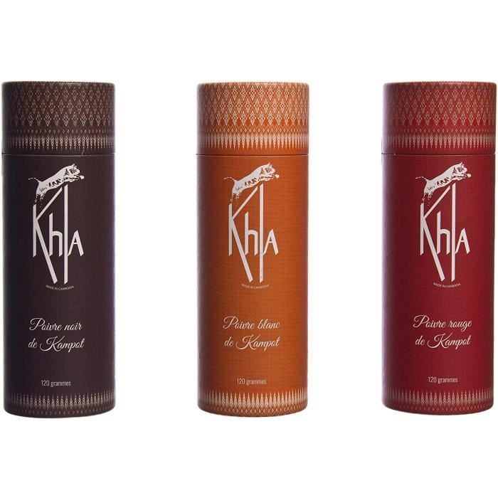 KHLA - Coffret Poivre de Kampot Noir Blanc Rouge Premium IGP en grains