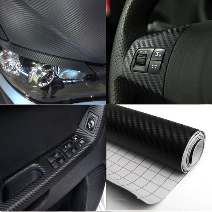 NEUFU Autocollant Voiture 3D Fibre de Carbone Adhesif Thermoformable Noir