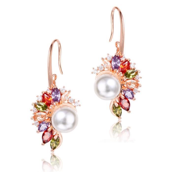 Très Beau Multicolores Zircon Perle Boucles d'oreilles Femmes Personnalité Créative Doré rose
