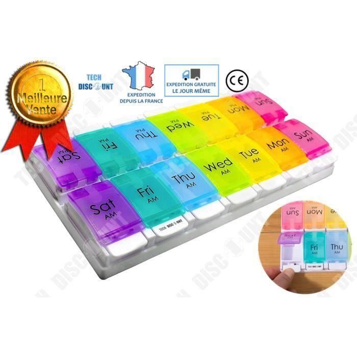 TD® pilulier semainier 7 jours matin soir voyage avec poussoir enfant semaine organisateur medicaments distributeur boit*PL17260
