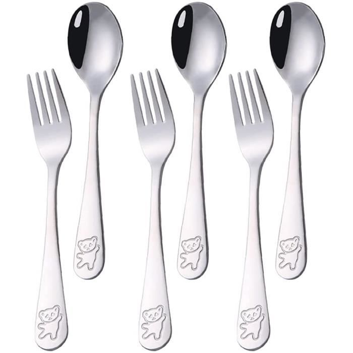 6 pièces de Vaisselle pour Enfants en Acier Inoxydable,3 cuillères à Soupe+3 fourchettes à Dessert,Set de cuillères à Fourchette,Fou