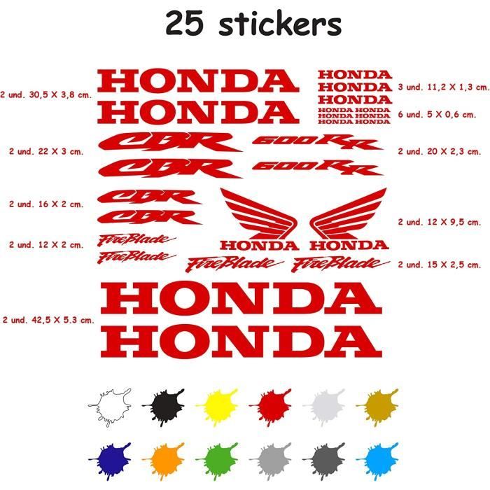 Kit Autocollant Adhésif Moto Vinyle 7 Années Gaufrage Compatible Avec Honda CBR 600 RR Contient 25 Autocollants (Rouge)